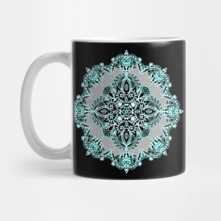 Teal and Aqua Lace Mandala on Grey Mug